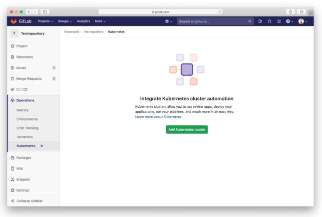 Eigenes Kubernetes Cluster auf gitlab.com hinzufügen