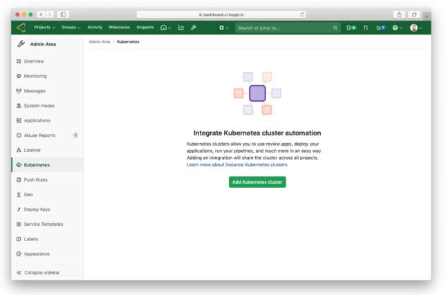 Eigenes Kubernetes Cluster in einer on-Premise Installation von gitlab hinzufügen